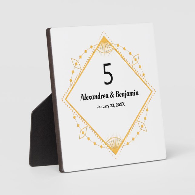 Top Number Wedding Gold White Personalize Fotoplatte (Vorderseite)