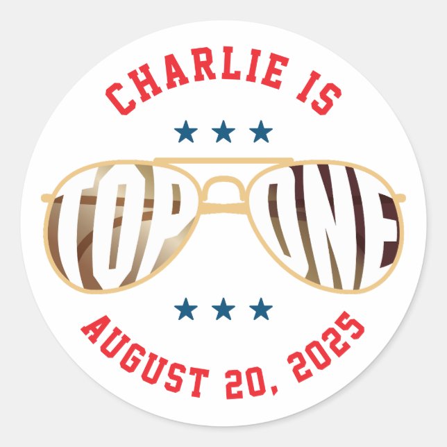 Top One Fighting Pilot Thema ersten Geburtstag Runder Aufkleber (Vorderseite)