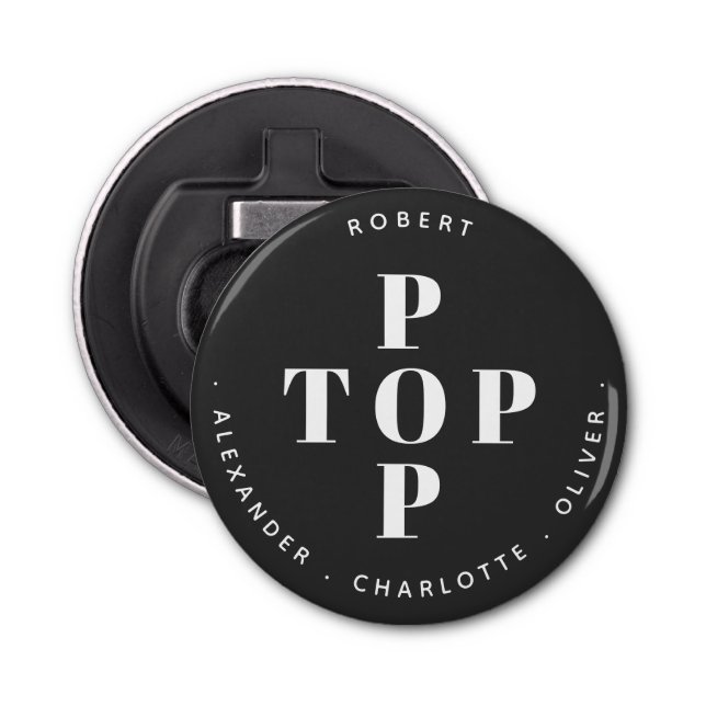 Top Pop Vater Vater Personalisiert Familiennamen Flaschenöffner (Vorderseite)