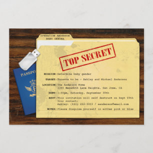 Top Secret Agent Mission Baby Gender Reveal Party Einladung