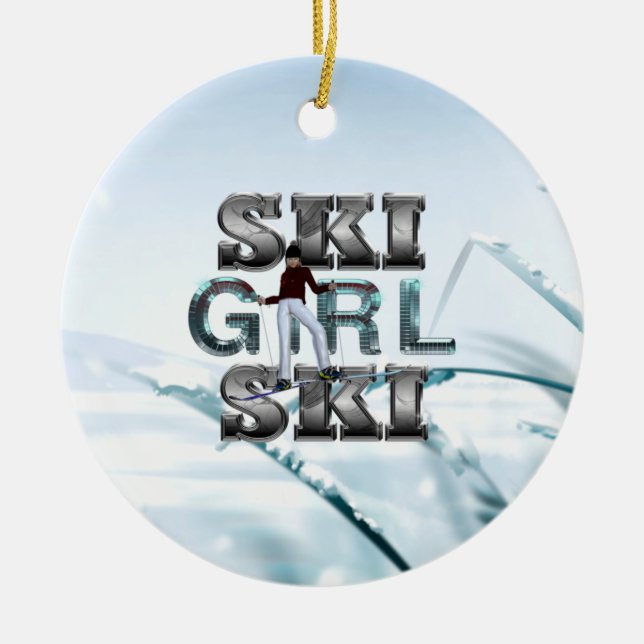 TOP Ski Girl Ski Keramik Ornament (Vorne)