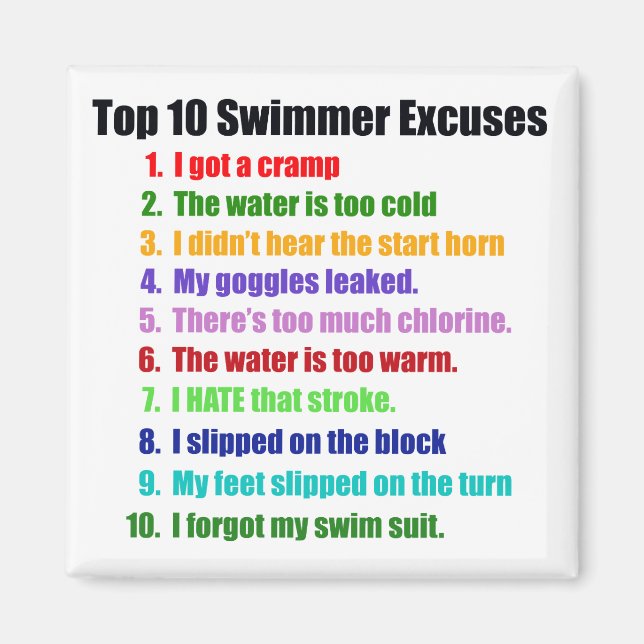 Top Ten Swimmer Ausreden Magnet (Vorne)