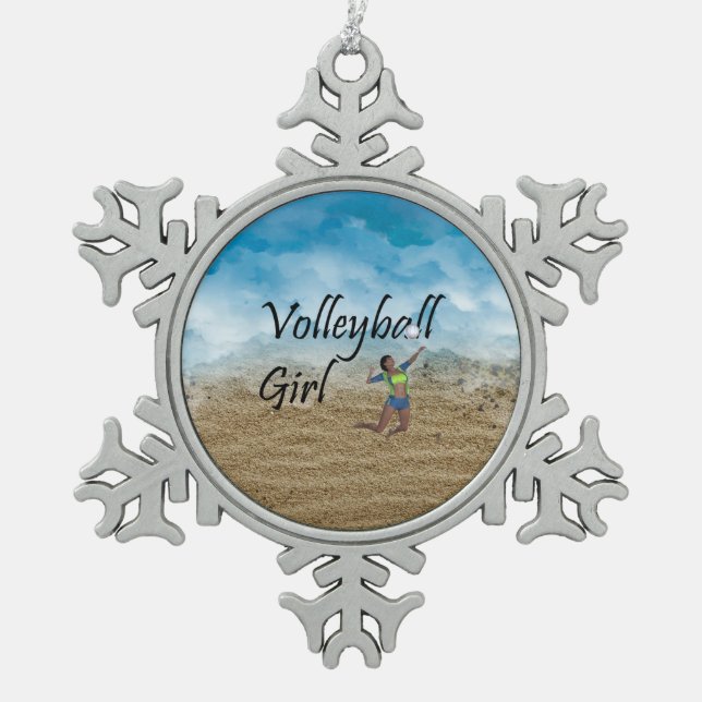 TOP Volleyball Girl Schneeflocken Zinn-Ornament (Vorderseite)