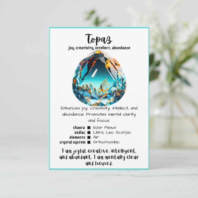 Topaz Crystal Meaning Card Einladung (Stehend Vorderseite)