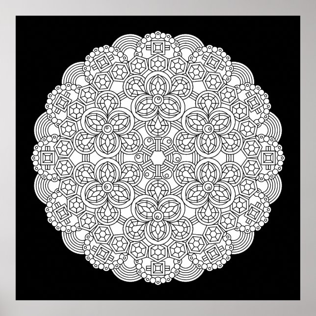 Topaz Moonlight Crystal Mandala Coloring Poster (Vorne)