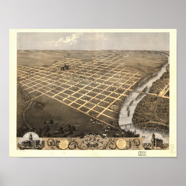 Topeka Kansas 1869 Panoramakarte Poster (Vorne)
