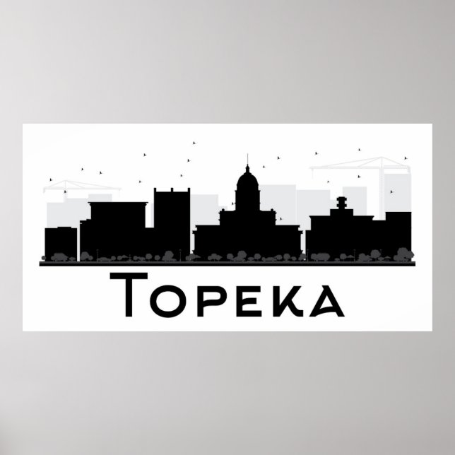 Topeka, Kansas | Schwarz-Weiß-City-Skyline Poster (Vorne)