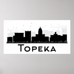 Topeka, Kansas   schwarze u. weiße Stadt-Skyline Poster