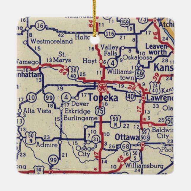 Topeka KS Vintage Karte Keramikornament (Rückseite)