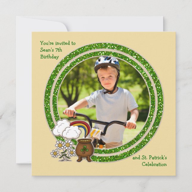 Topf Gold - Foto-St Patrick Tagesgeburtstag Inv Einladung (Vorderseite)