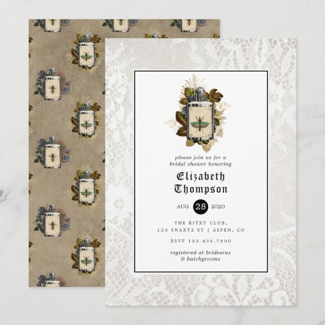 Töpfchen Flasche und Spitzen Gothic Brautparty Einladung (Vorne/Hinten)