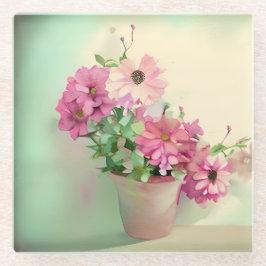 Töpfe aus rosa Blume Glasuntersetzer