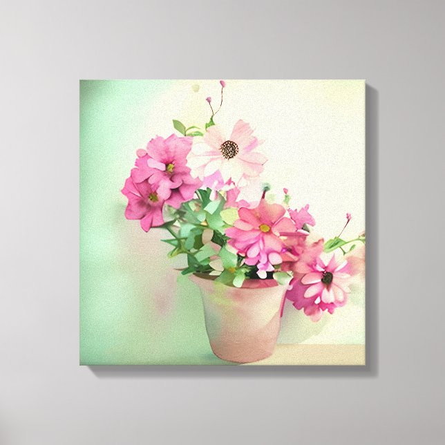 Töpfe aus rosa Blume Leinwanddruck (Vorderseite)