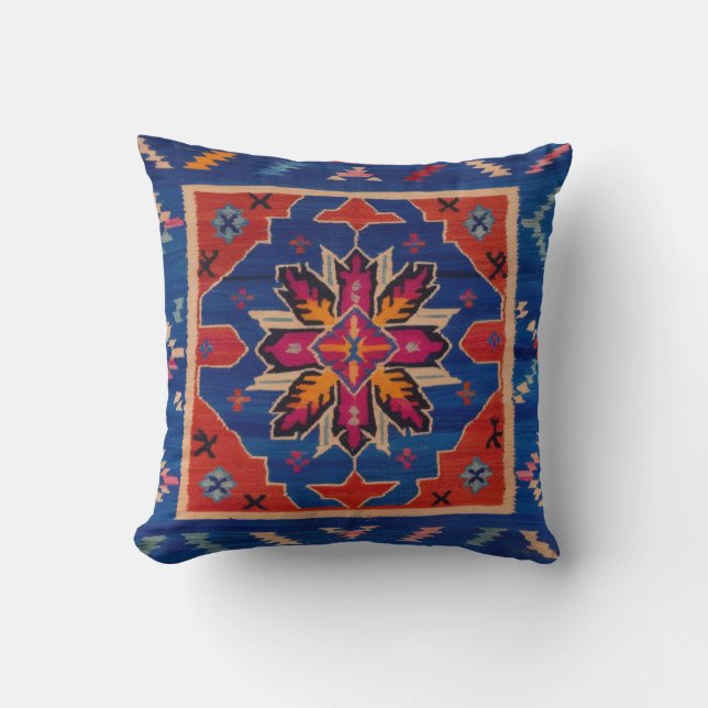 Töpferei Blauer Kilim Pillows: Zeitlose Kunst Kissen (Vorderseite)