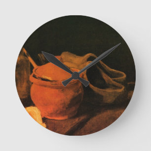 Töpferei, Flasche und Holzschuhe von Vincent van G Runde Wanduhr