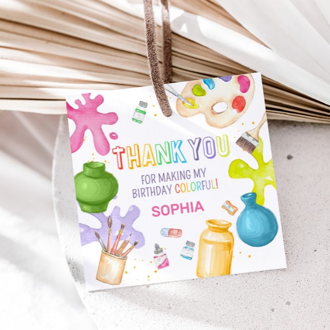 Töpferei Geburtstagsparty Square Geschenkanhänger (Pottery Painting Birthday Party Square Favor Tags)