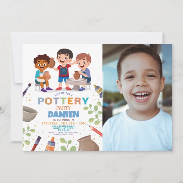 Töpferhandwerk Clay Art Foto Boys Geburtstag Einladung (Vorderseite)
