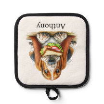 Topfhandschuh mit snackendem Basset Hound