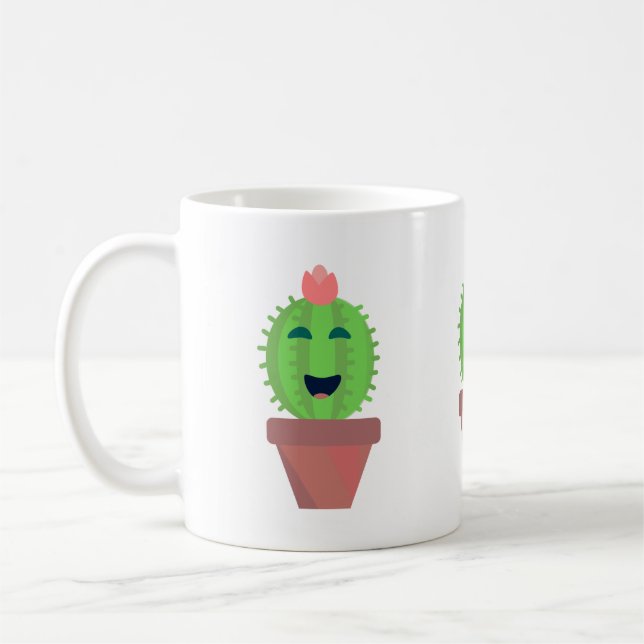 Topfkaktus Niedlicher Cartoon Sukkulentes Design Kaffeetasse (Links)