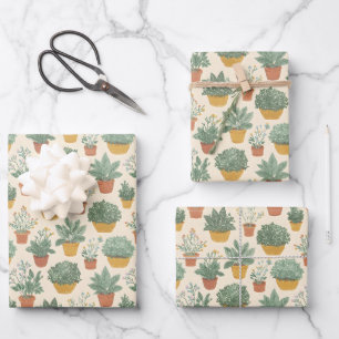 Topfpflanzen Botanische Illustrationsart Mittelfor Geschenkpapier Set