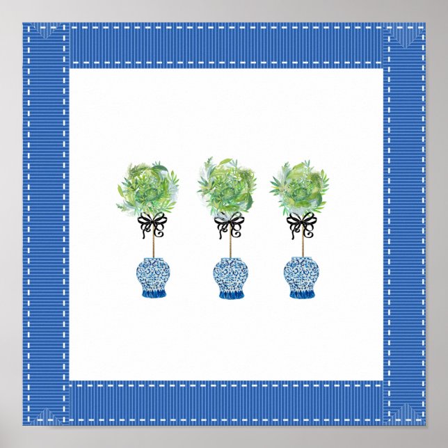 Topiary Blue and White Ginger Jar Art Print Poster (Vorne)