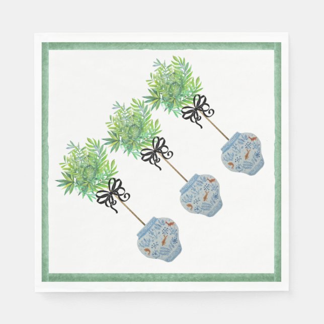 Topiary Blue & White Ginger Jar Paper Napkins Serviette (Vorderseite)