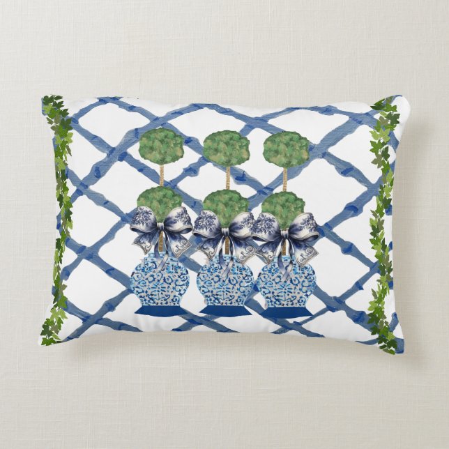 Topiary Chinoiserie Ginger Jar Jars Lumbar Dekokissen (Rückseite)