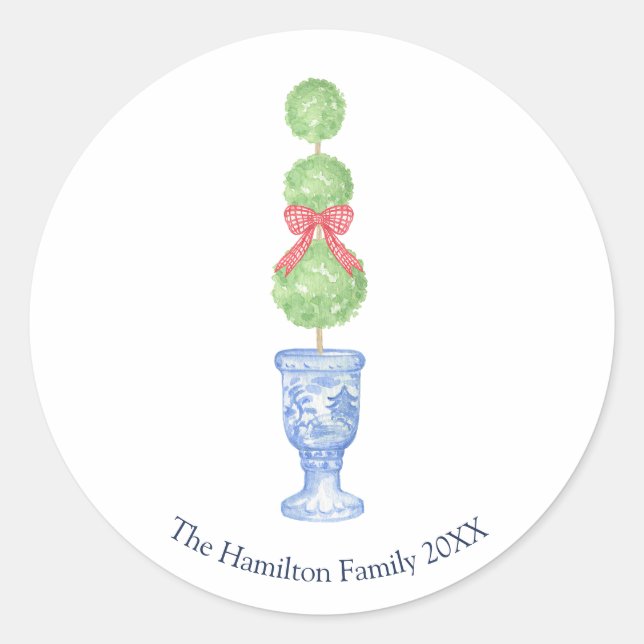 Topiary Coquette Chinoiserie Weihnachtskleber Runder Aufkleber (Vorderseite)
