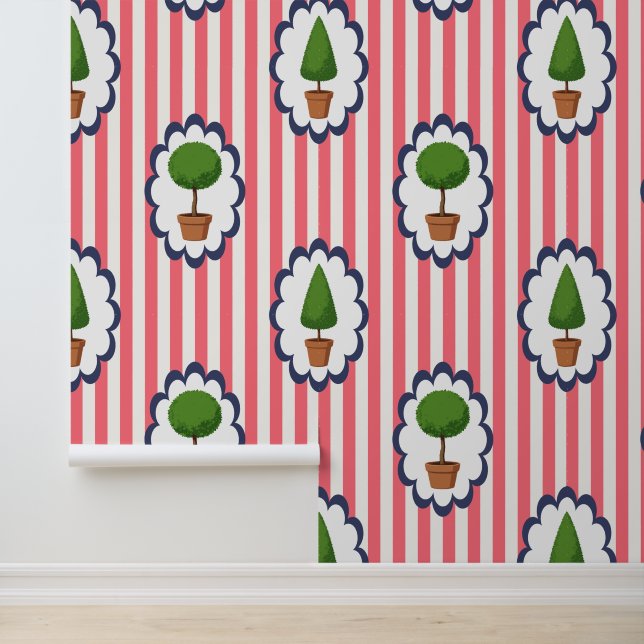 Topiary-Garten Pink Cabana Stripe Peel & Stick  Tapete (Anwendung)