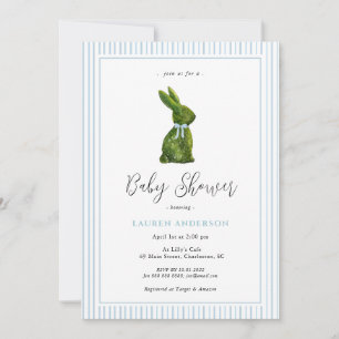 Topiary-Häschen blaue Baby Boy Shower-Einladung Einladung