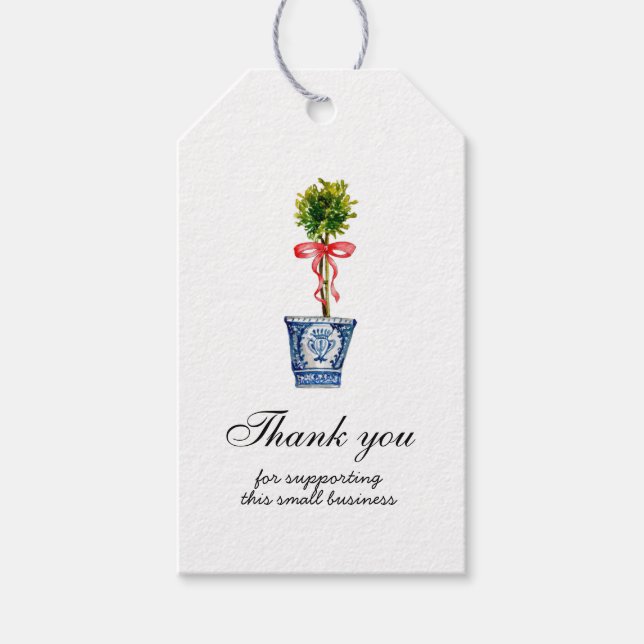 Topiary mit rotem Bogen Happy Holidays Geschenkanhänger (Vorderseite)