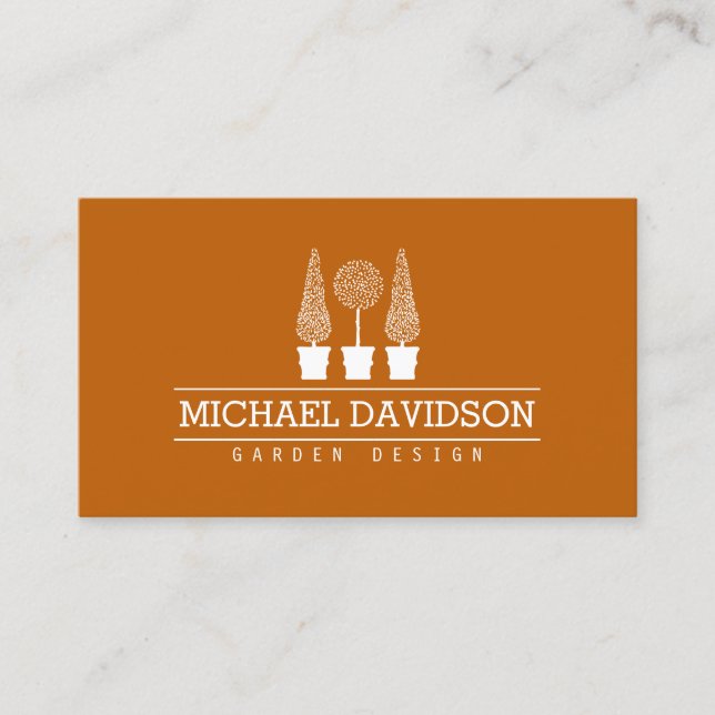 Topiary Trio Gardener Landscaping Dark Orange Visitenkarte (Vorderseite)