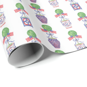 Topiary Watercolor Patriotic American Flag Geschenkpapier