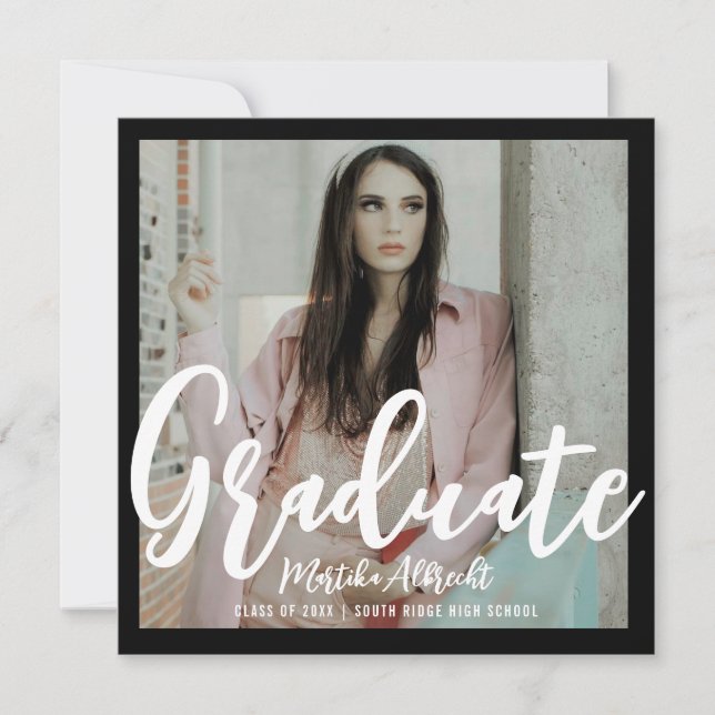 Topische Blätter | Grün und Schwarz | FOTO ABSCHLU Einladung (Vorderseite)