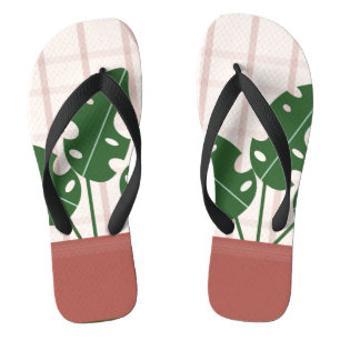 Topisches Monstera Terrakotta Rosa Kariert Flip Flops