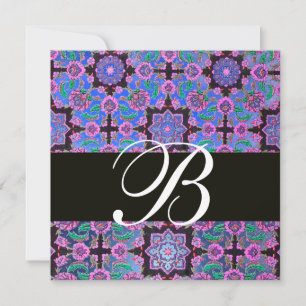 TOPKAPI BLUE BLACK DAMASK MONOGRAMM lila Einladung