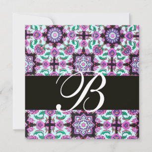 TOPKAPI DAMASK MONOGRAMM schwarz, rosa, blau Einladung