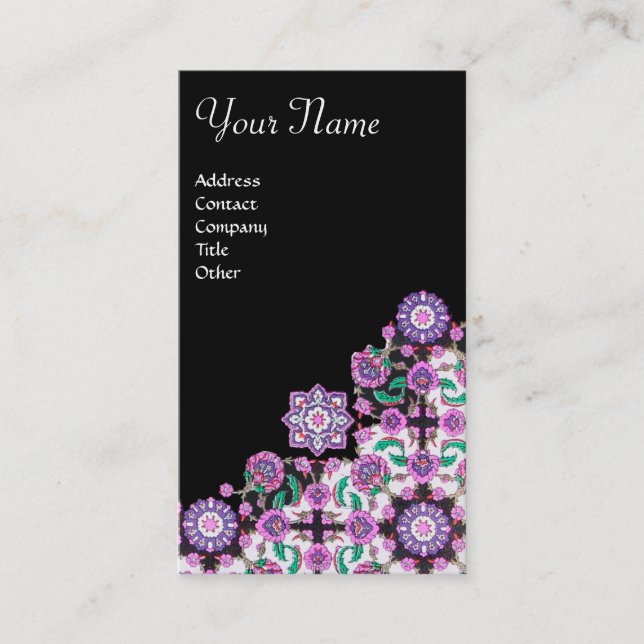 TOPKAPI, FLORAL DAMASK PINK SCHWARZE DAMASK-BLUME VISITENKARTE (Vorderseite)