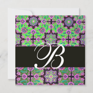 TOPKAPI GREEN BLACK DAMASK MONOGRAMM rosa blau Einladung