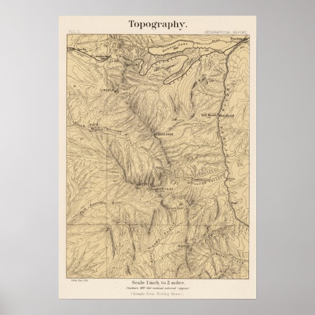 Topografie TruckeeDonner-Pass-Region, Kalifornien Poster (Vorne)