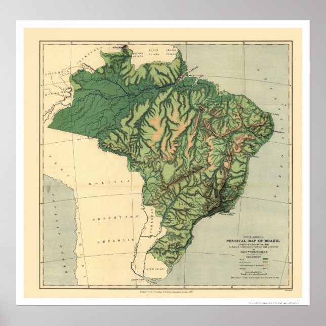 Topografische Karte Brasiliens von Wells 1886 Poster (Vorne)