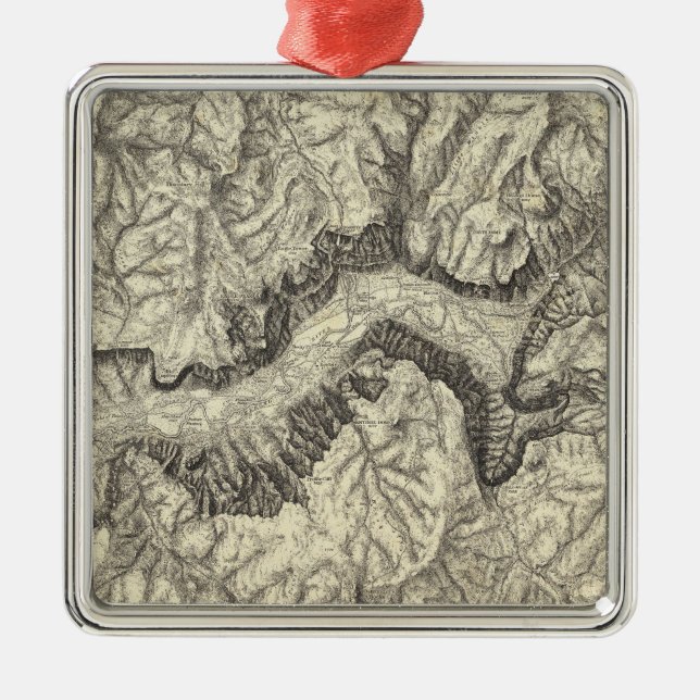 Topografische Karte des Yosemite-Tals Ornament Aus Metall (Vorne)