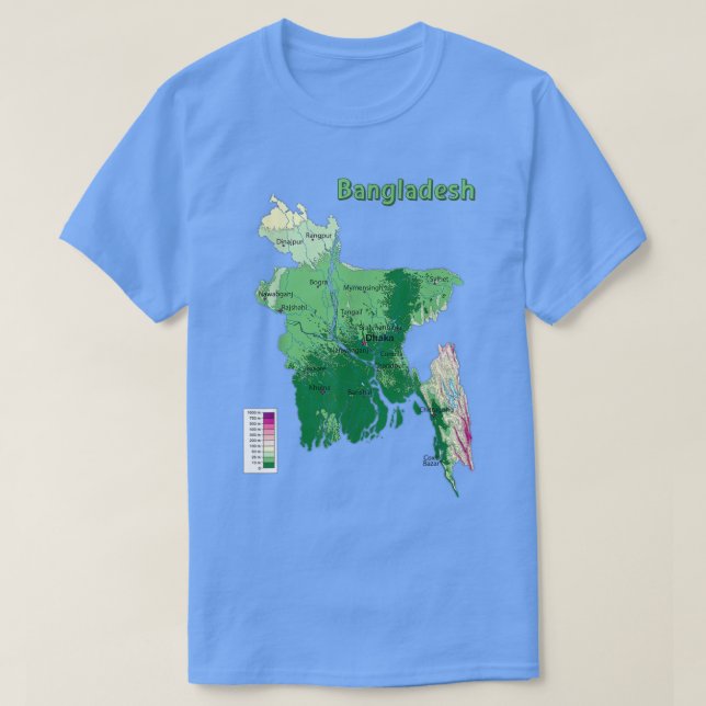 Topografische Karte von Bangladesch, Relief-Karte, T-Shirt (Design vorne)
