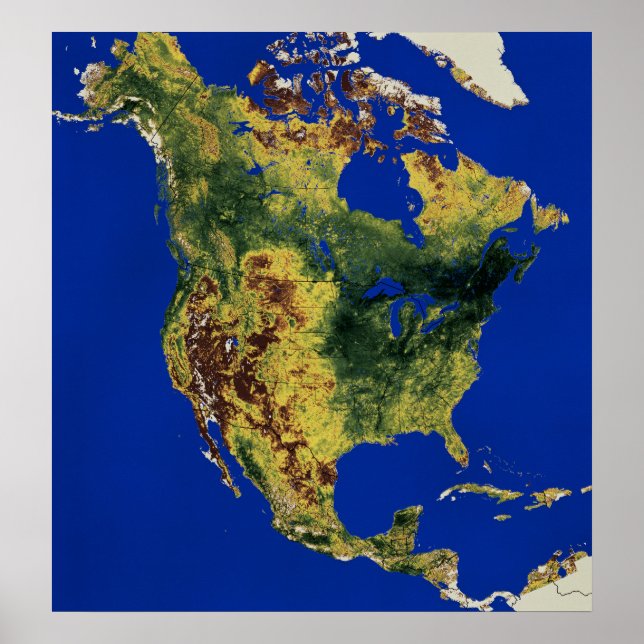 Topografische Sicht auf Nord- und Zentralamerika Poster (Vorne)