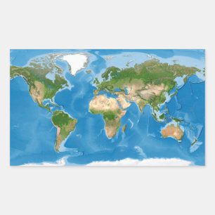 Topografische Weltkarte Erde Illustration Rechteckiger Aufkleber