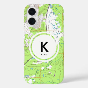 Topografisches Kartenmonogramm iPhone 16 Hülle