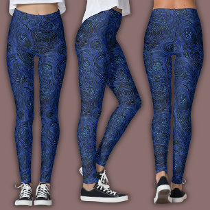 Topografisches Linienmuster Mitternachts Saphir Leggings