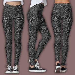Topografisches Linienmuster   Schwarz und Weiß Leggings