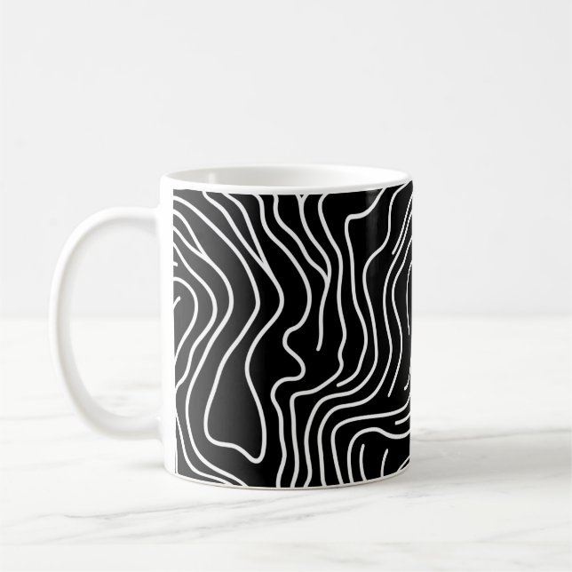 Topographic Line Art in Black 🗺️ Kaffeetasse (Links)
