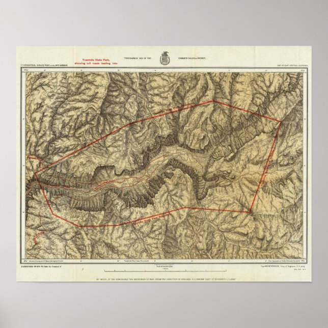 Topographical Map of The Yosemite Valley Poster (Vorne)